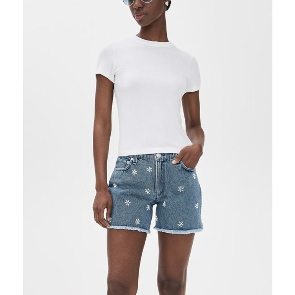 Rag & Bone Aspen Embellished Denim Shorts Floral Beaded Cutoff Blue 27